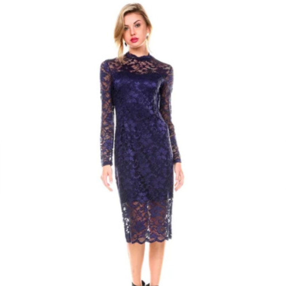 Stanzino Lace Mock Neck Long Sleeve Bodycon Dress